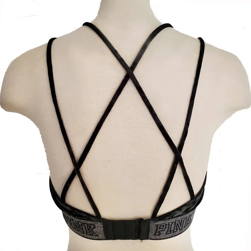 Victoria's Secret Crushed Velvet Triangle Bralette Black / Silver S